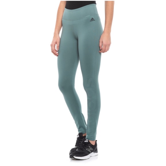 New adidas spell out green mixed fab leggings - Picture 3 of 5